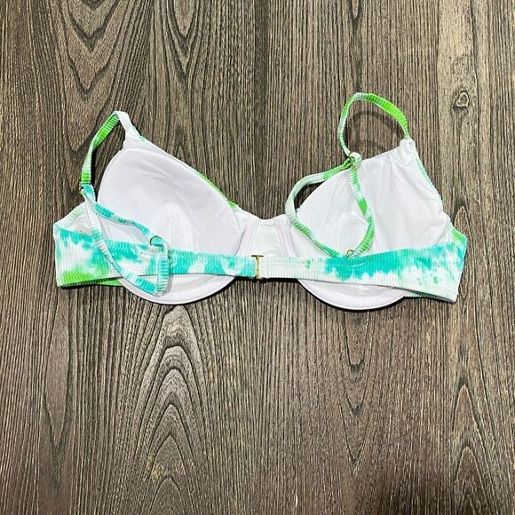 NWOT PINK Victoria’s Secret Ribbed Bikini Top Underwire Tie Dye Green Size XL - Picture 2 of 4